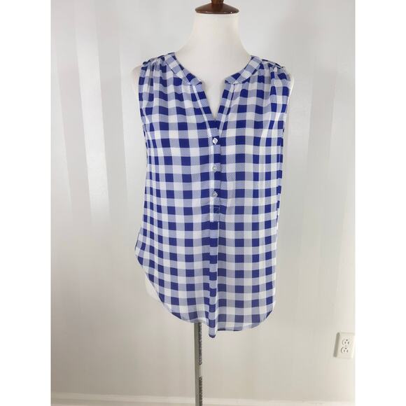 PIXLEY Blue/White Checkered Print Sleeveless Top - Picture 1 of 9
